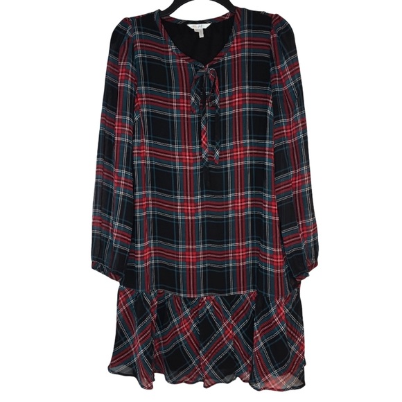 Draper James "Rosann" Sheath Dress Multicolor Plaid Tie Front Drop Waist Dress - Picture 3 of 10